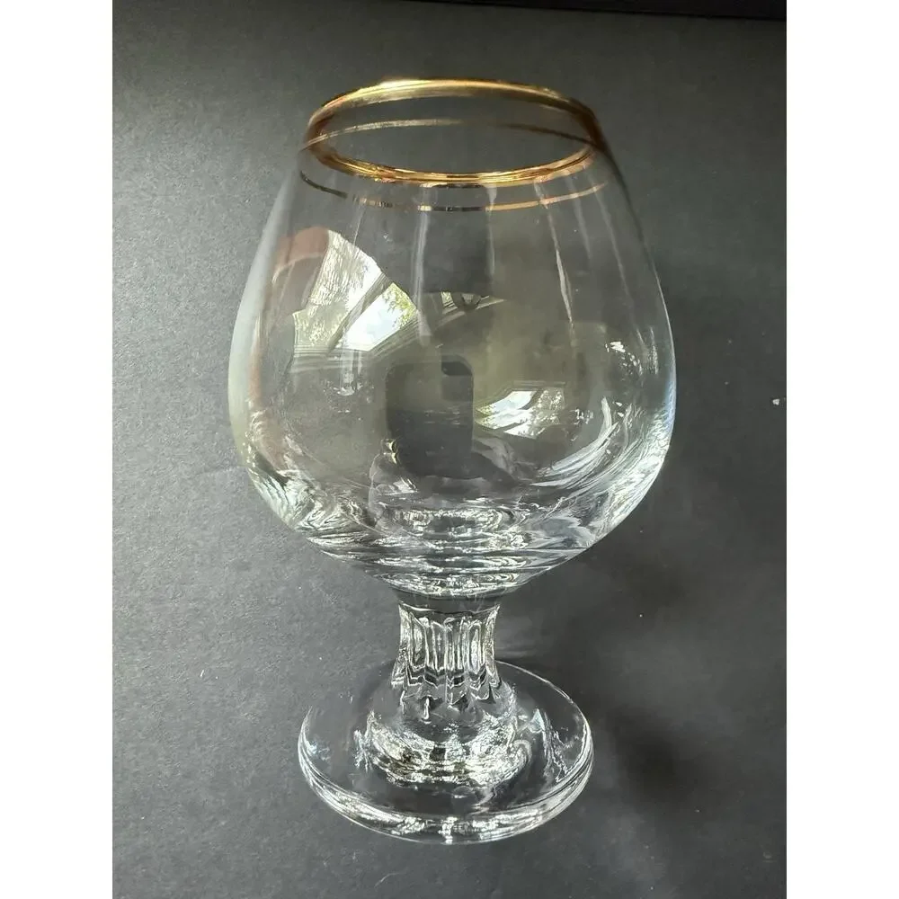 Valencia Crystal Hand Painted Brandy Sniffers 24 Karat Gold Double Rim Set (6)